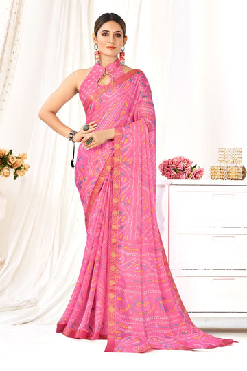 Pink Chiffon Printed Casual Wear Saree