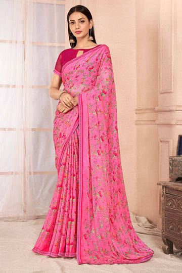 Pink Chiffon Printed Casual Wear Saree