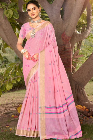 Pink Weaving Work Cotton Saree