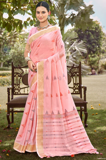 Pink Weaving Work Cotton Saree