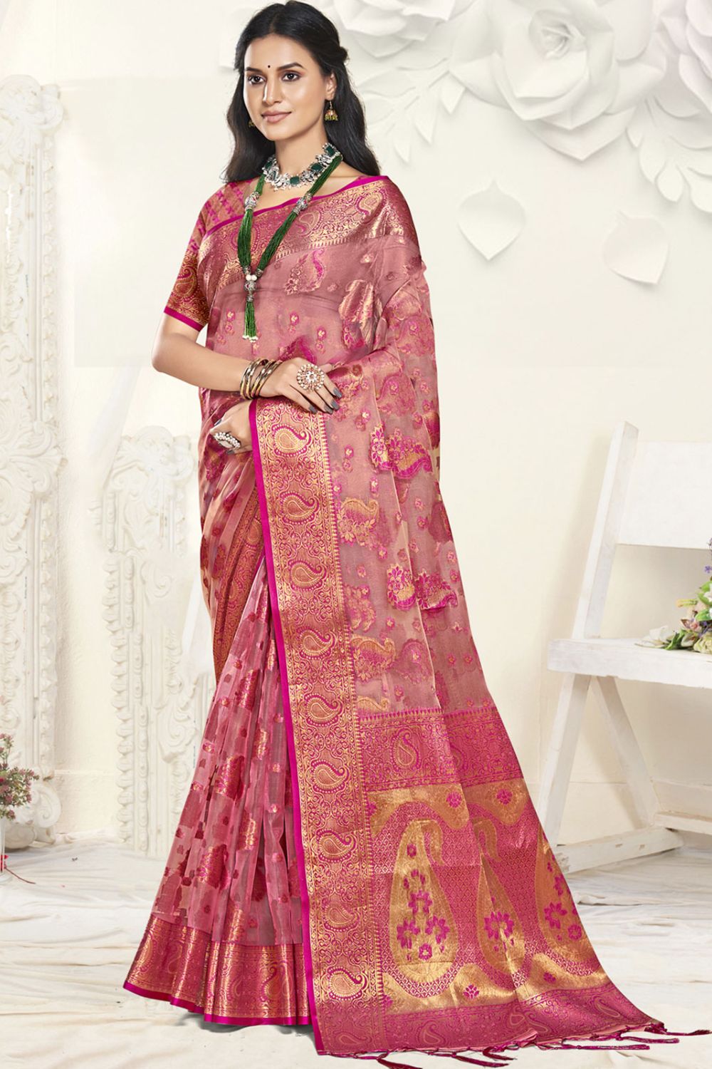 Pink Organza Party Wear Saree