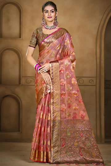 Pink Jacquard Work Organza Saree