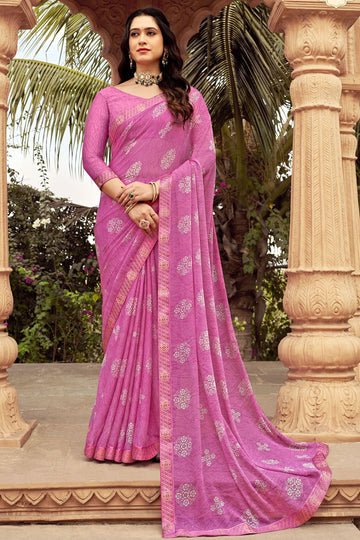 Pink Printed Casual Wear Saree