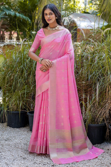 Pink Pure Cotton Zari Woven Party Wear Saree