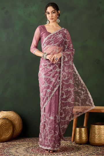 Pink Shimmer Embroidered Party Wear Saree