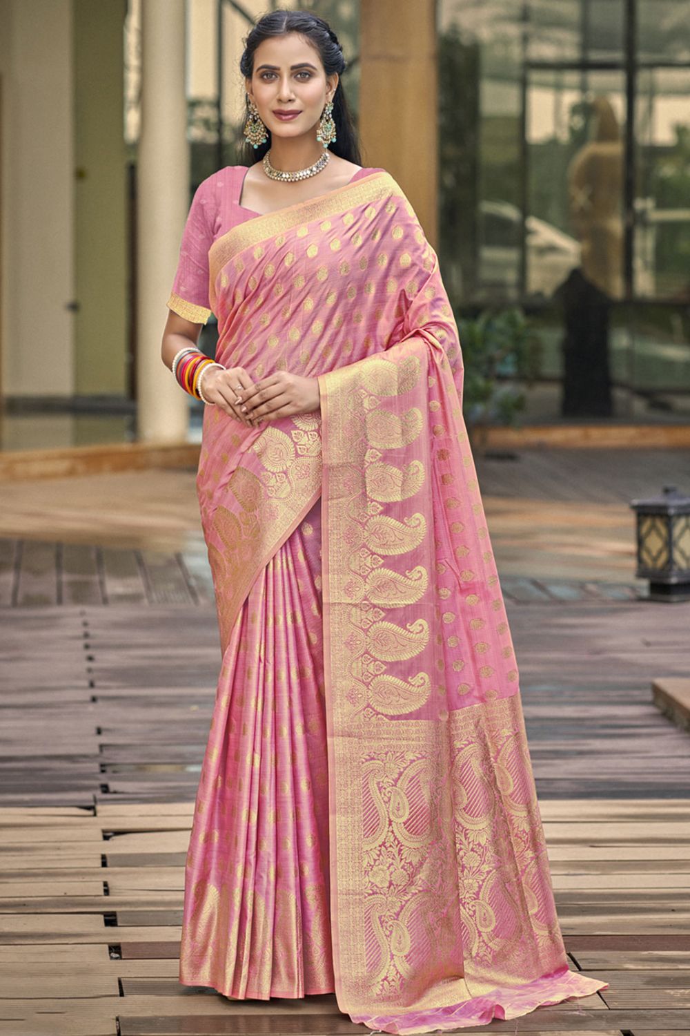 Pink Silk Woven Work Saree