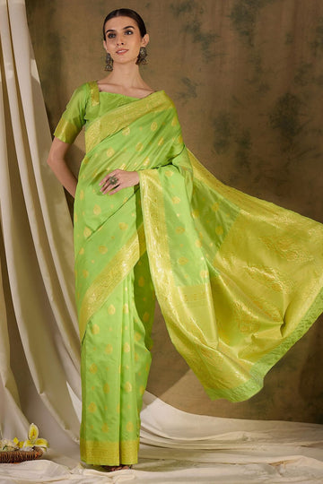 Pista Green Banarasi Silk Woven Saree for Festival