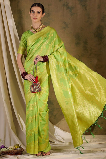 Pista Green Banarasi Silk Woven Saree for Festival