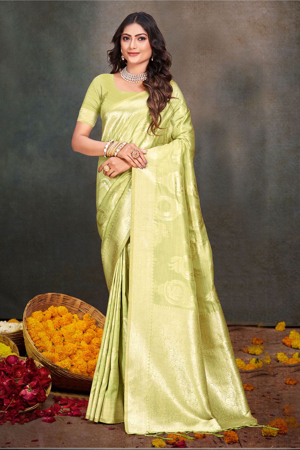 Pista Green Cotton Silk Zari Woven Saree