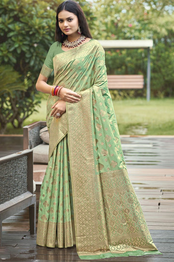 Pista Green Weaving Work Silk Saree