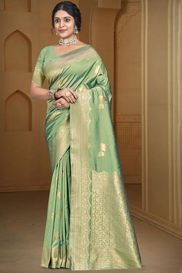 Pista Green Weaving Work Silk Saree