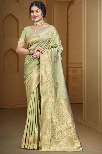 Pista Green Weaving Work Silk Saree