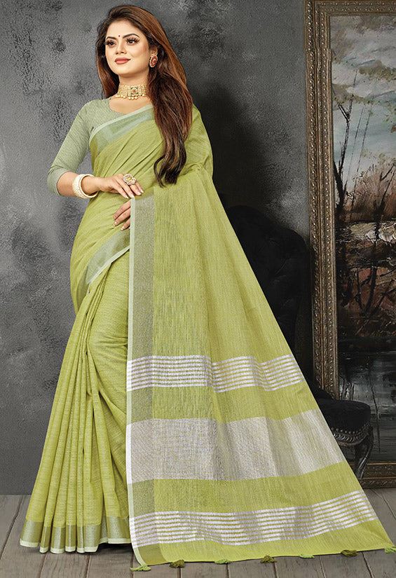 Pistachio Green Linen Saree for Party