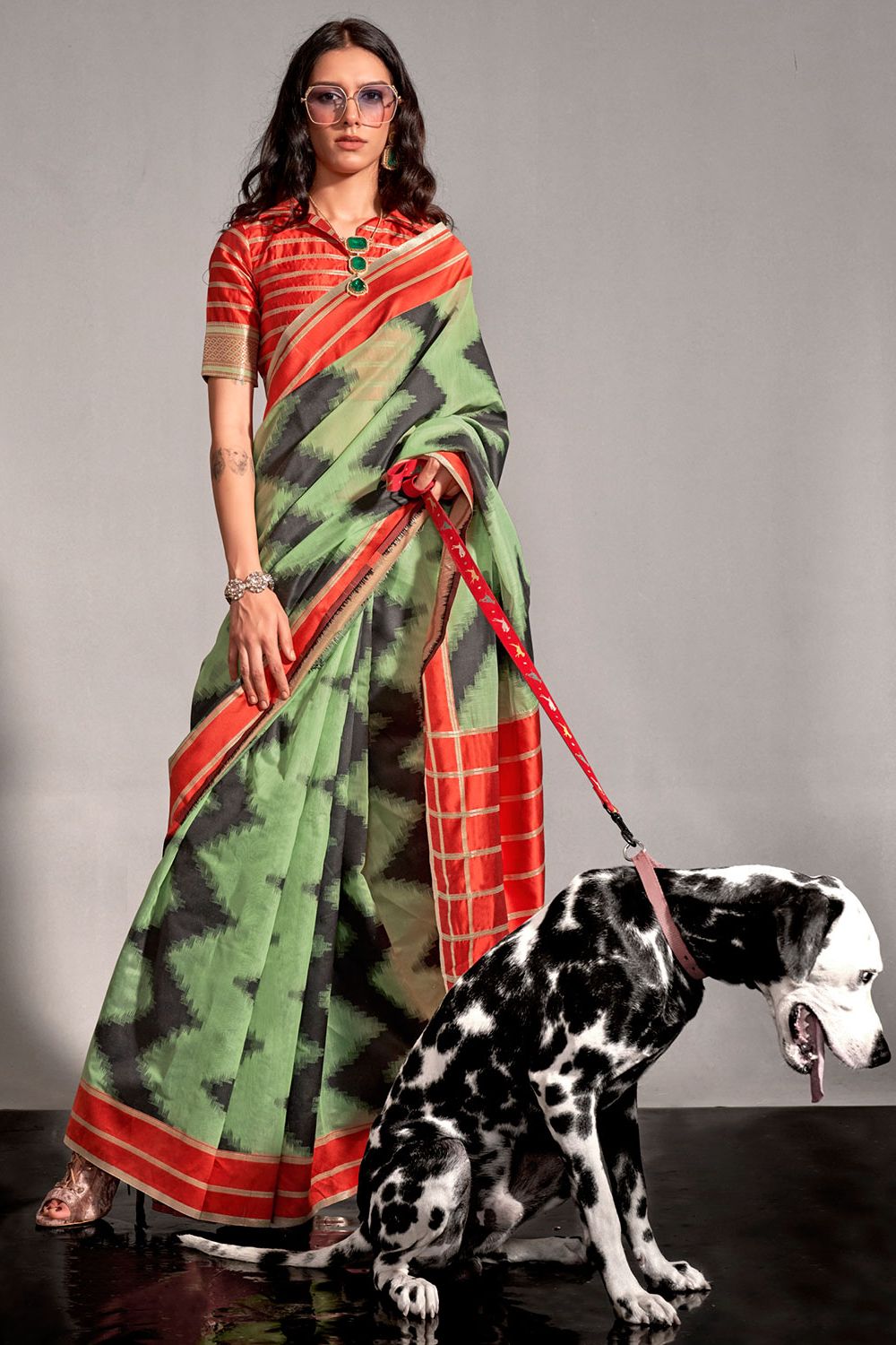 Pistachio Green Mal Spun Handwoven Silk Party Wear Saree