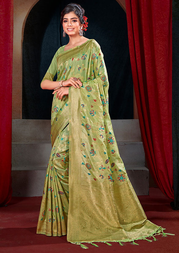 Pistachio Green Woven Patola Silk Saree for Party