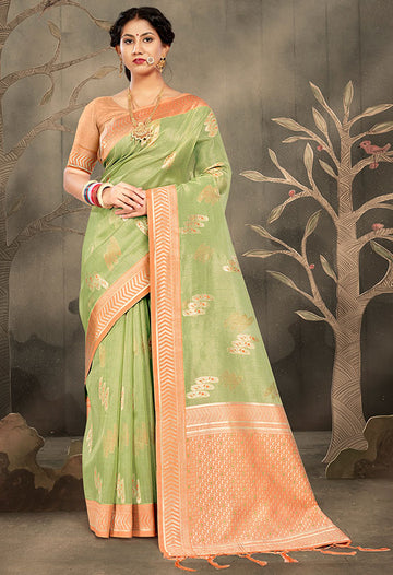 Pistachio Green Weaving Kota Cotton Saree