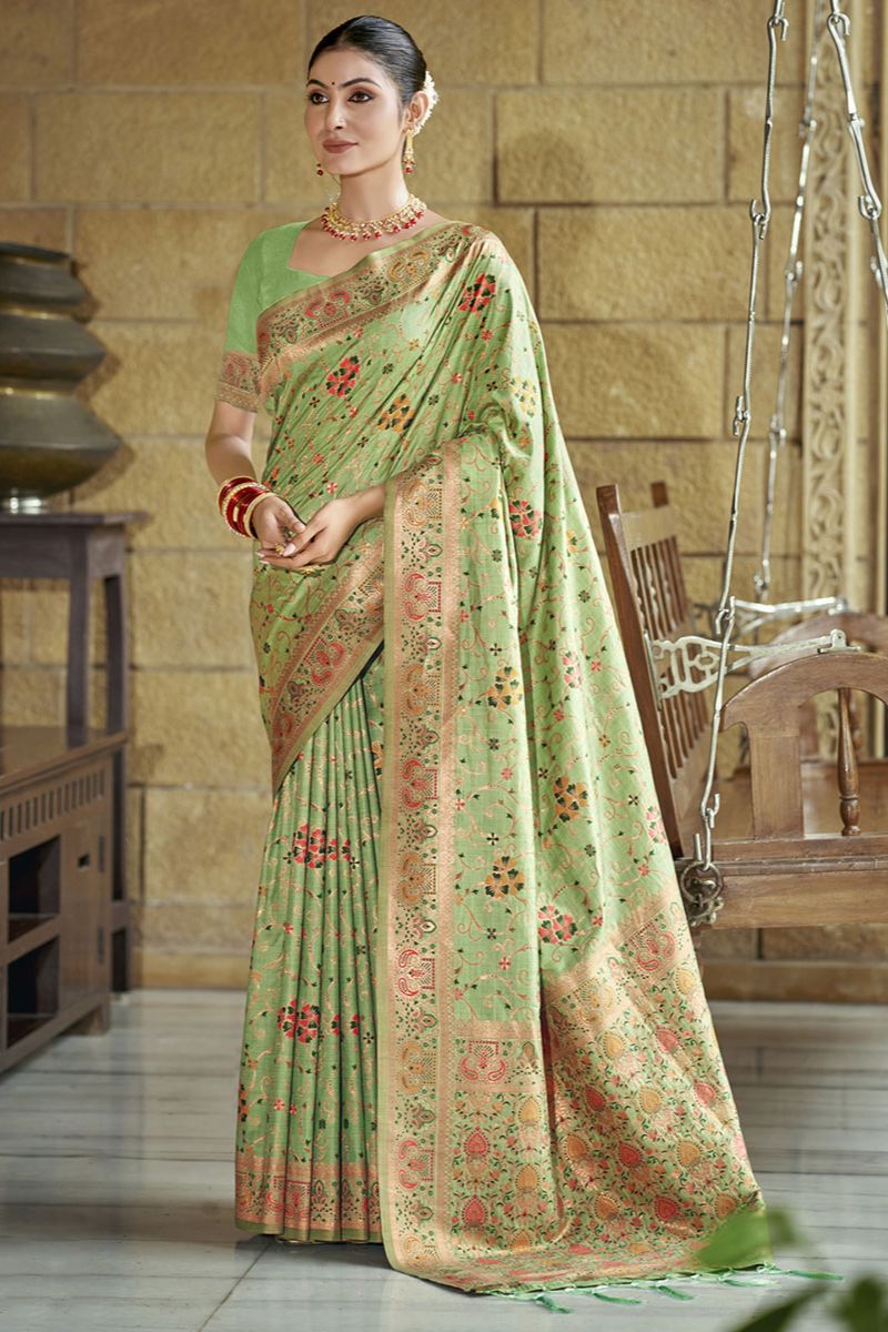 Pistachio Green Woven Silk Saree for Ceremonial