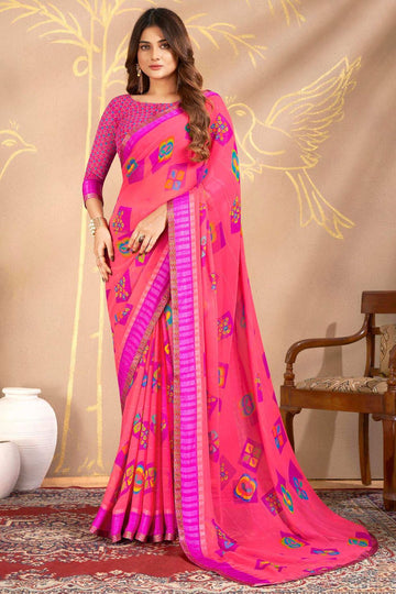 Punch Pink Printed Georgette Casual Wear Saree