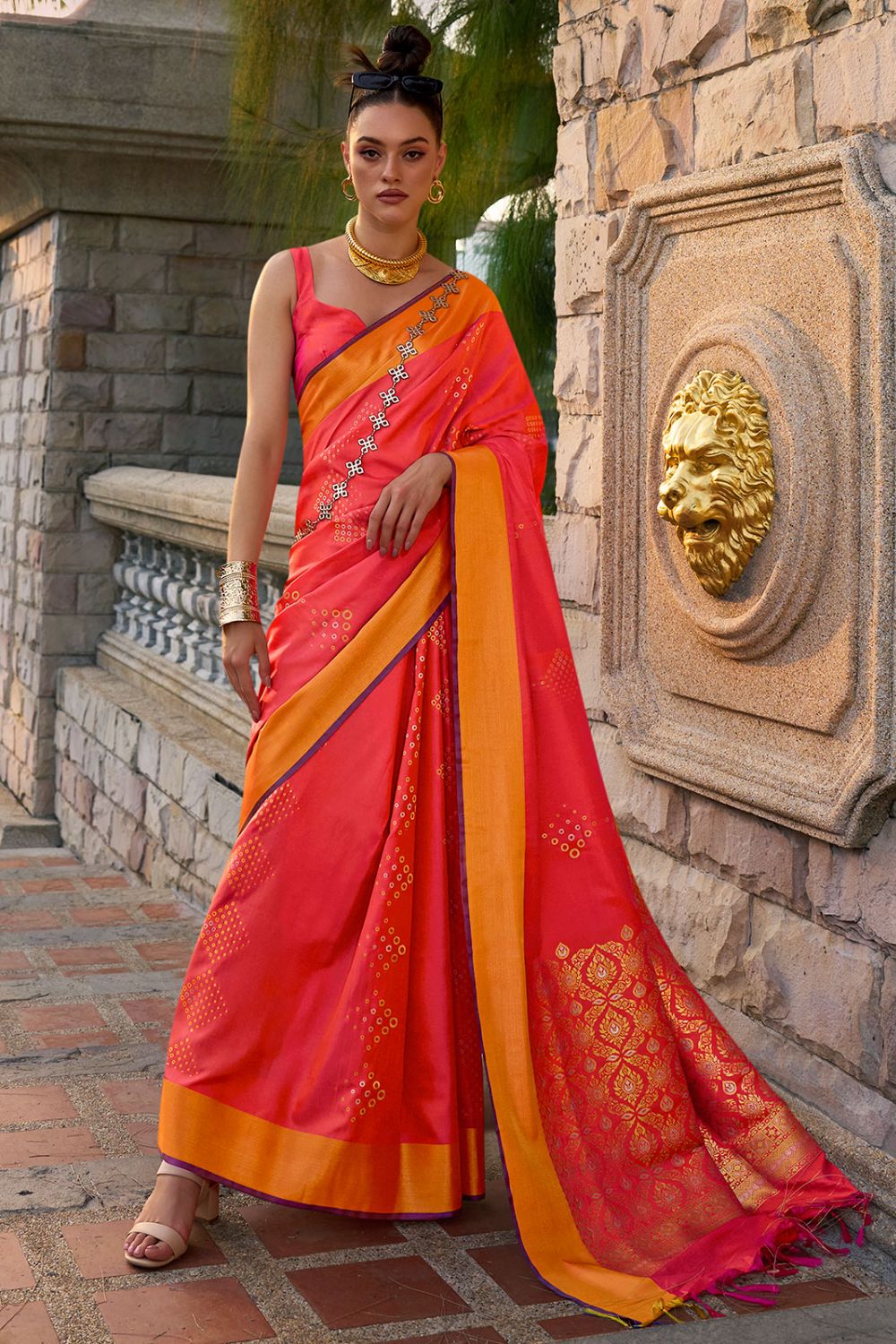 Punch Pink Woven Silk Designer Party Wear Saree