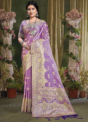 Purple Banarasi Silk Woven Saree for Festival