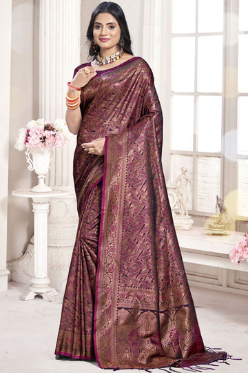 Purple Zari Weaving Work Banarasi Silk Saree