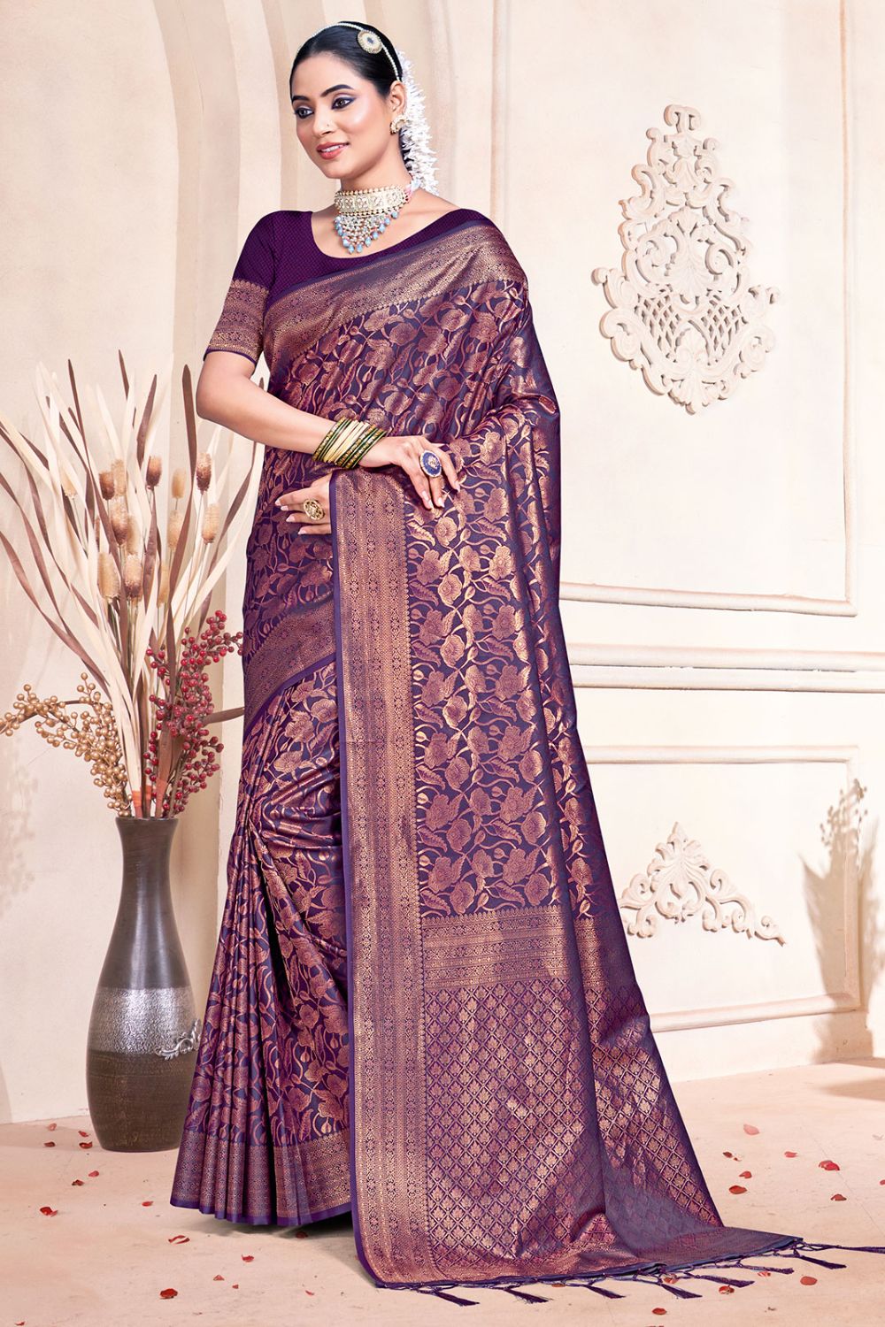 Purple Banarasi Silk Zari Woven Saree