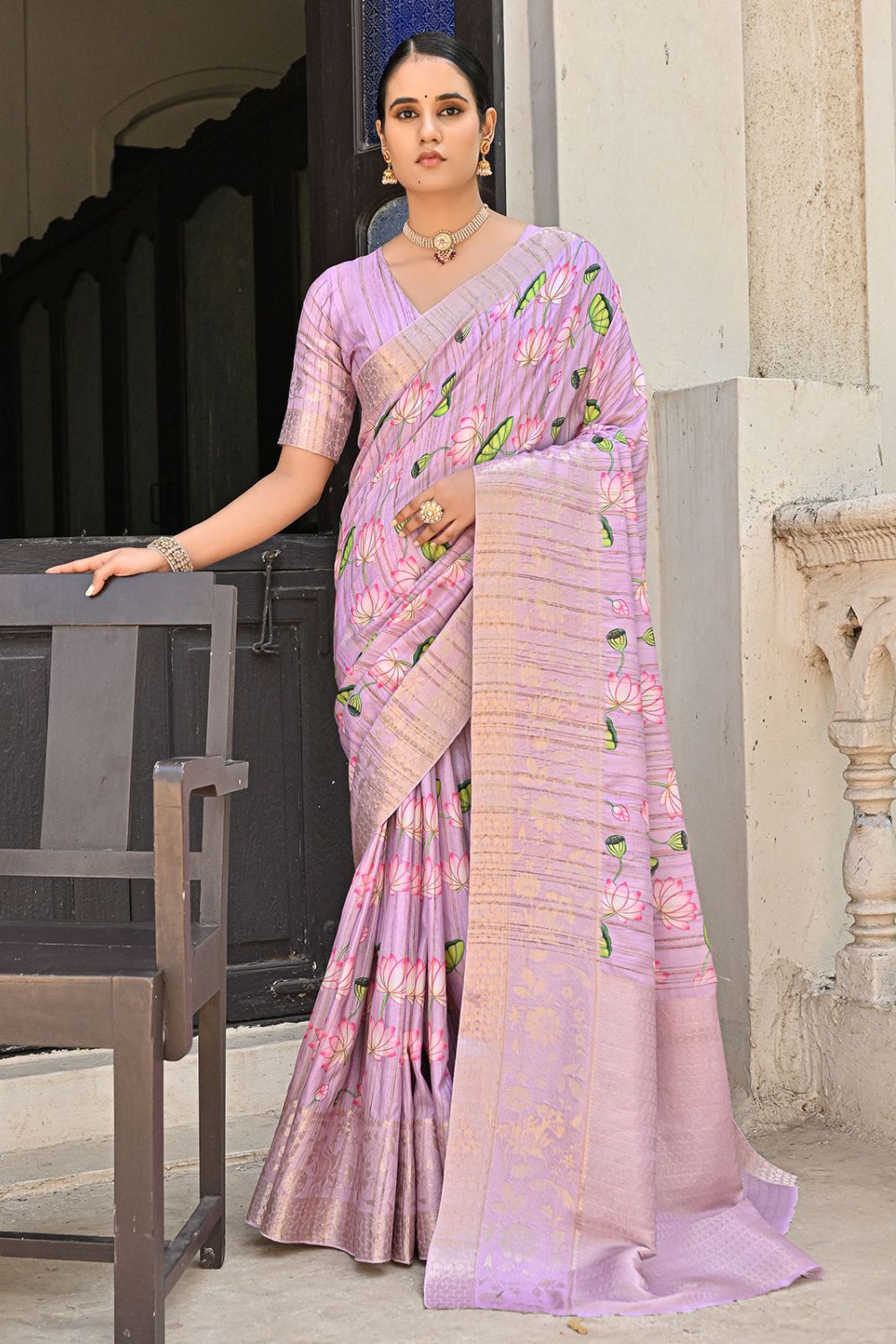 Purple Banarasi Silk Zari Woven Party Wear Saree