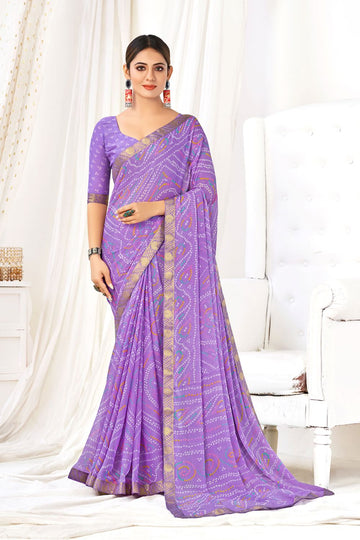 Purple Chiffon Printed Casual Wear Saree