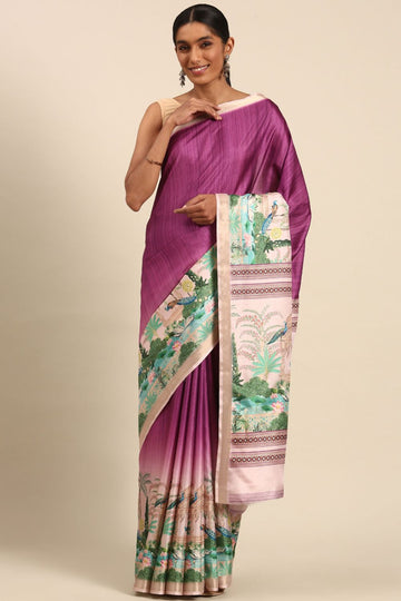 Purple Printed Cotton Saree