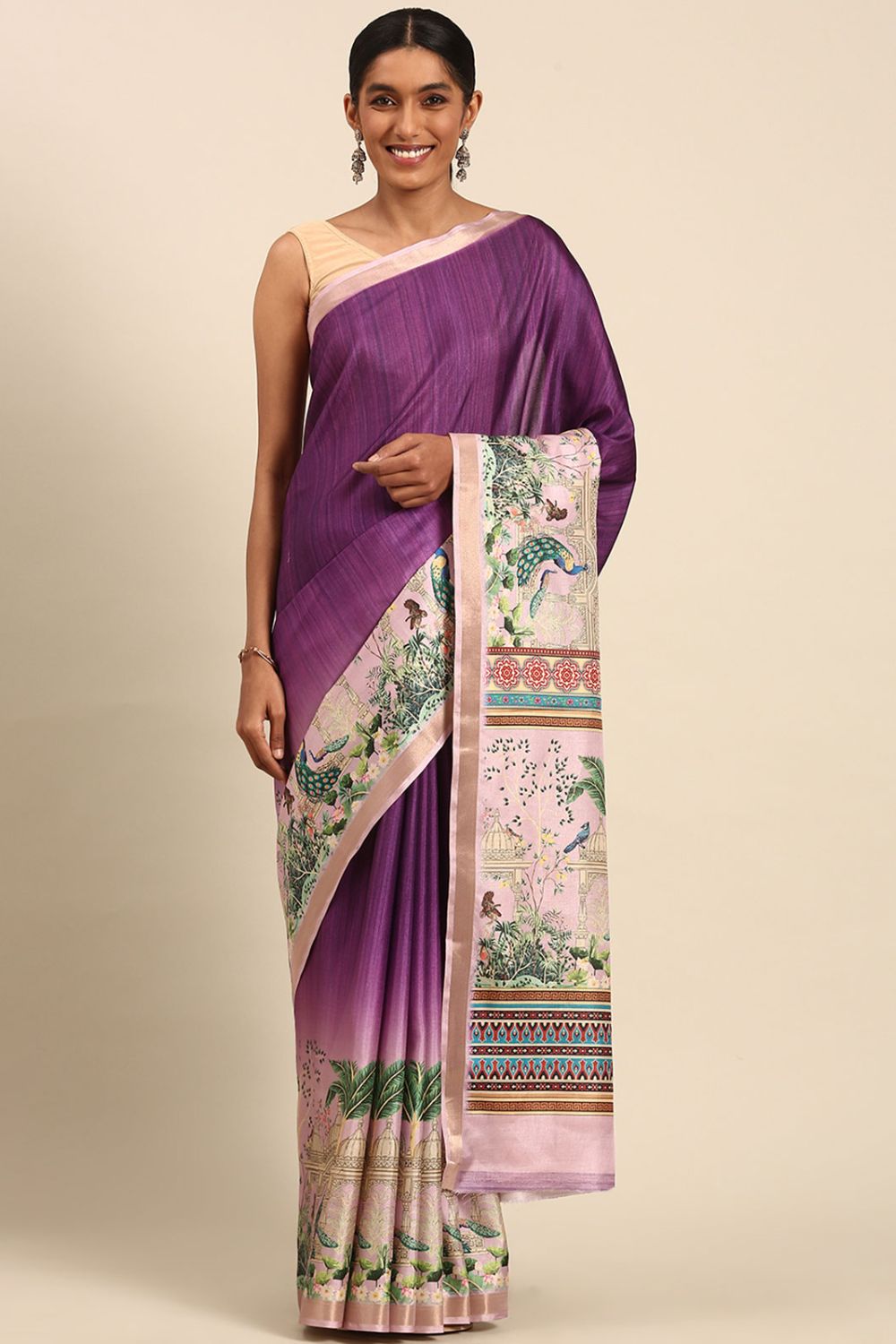 Purple Printed Cotton Saree