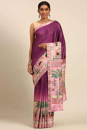 Purple Printed Cotton Saree