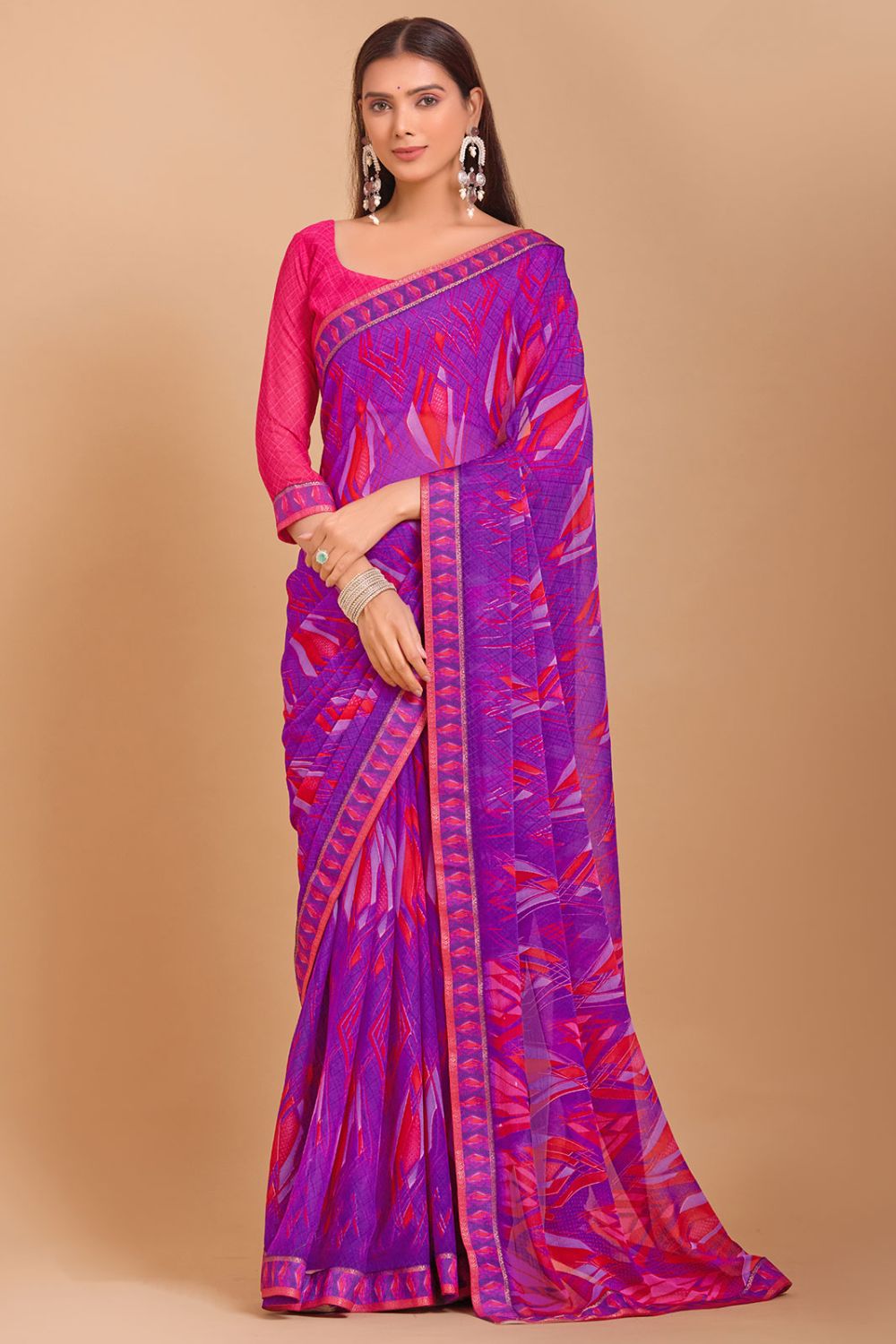 Purple Digital Printed Chiffon Casual Wear Saree