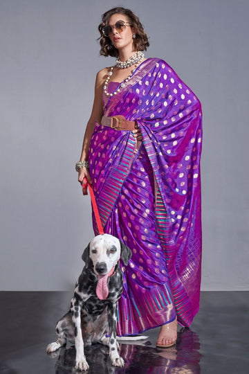 Purple Handloom Weaving Silk Saree for Party