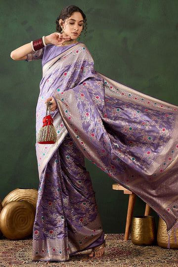 Purple Jacquard Silk Woven Party Wear Saree