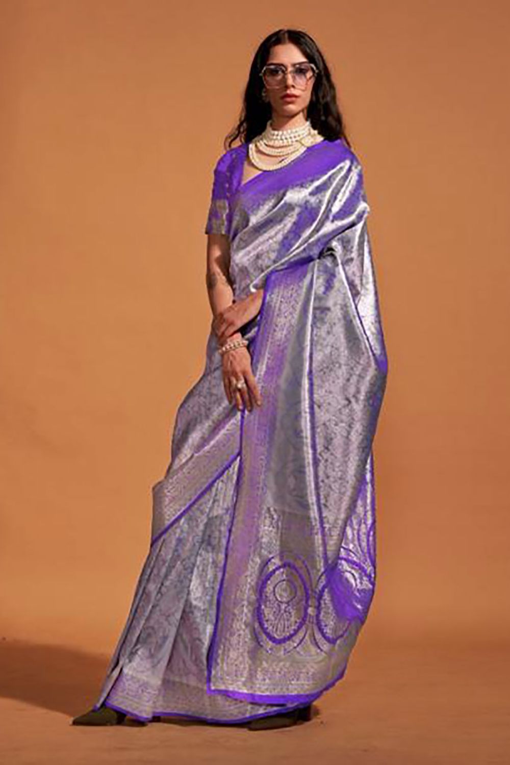 Purple Kanjivaram Silk Hand Woven Saree for Festival