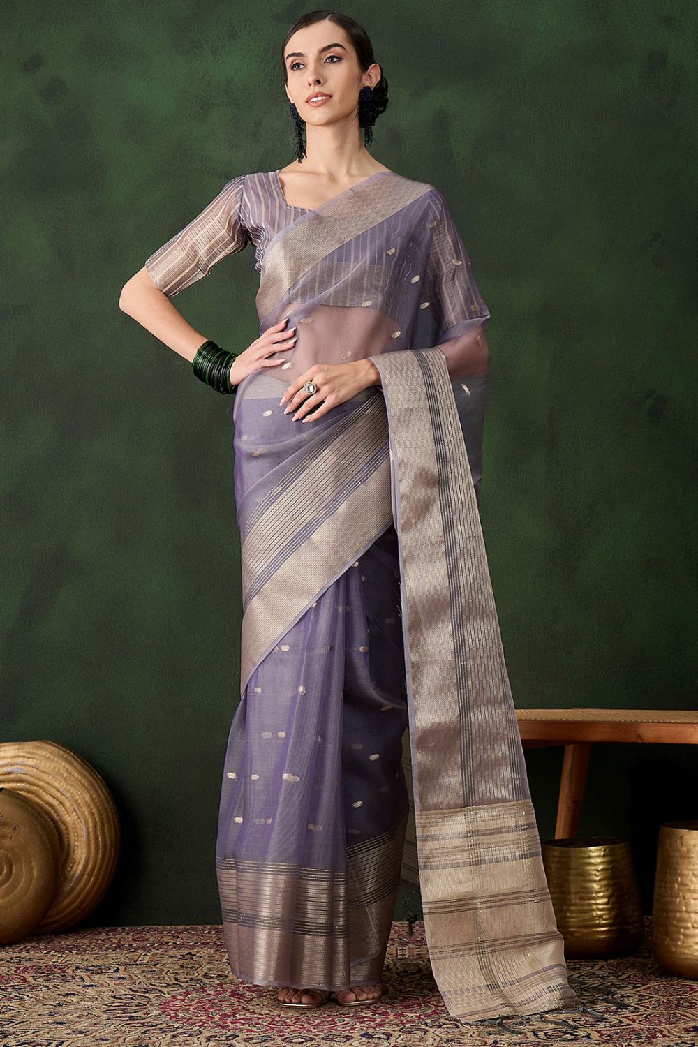 Purple Organza Saree for Party