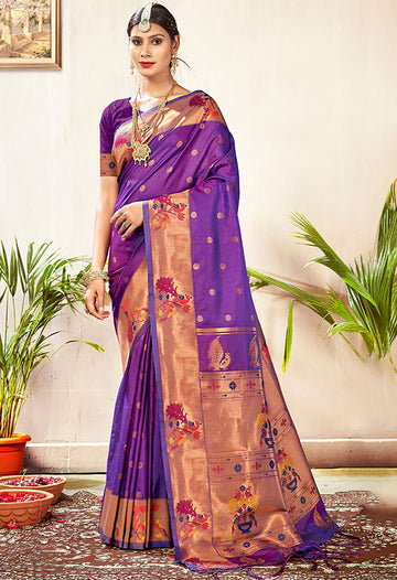 Purple Paithani Silk Woven Saree for Festival