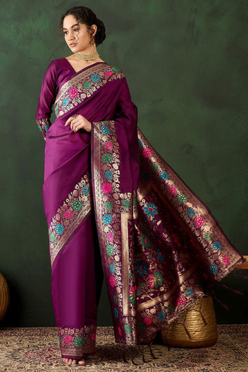 Purple Poly Silk Woven Party Wear Saree