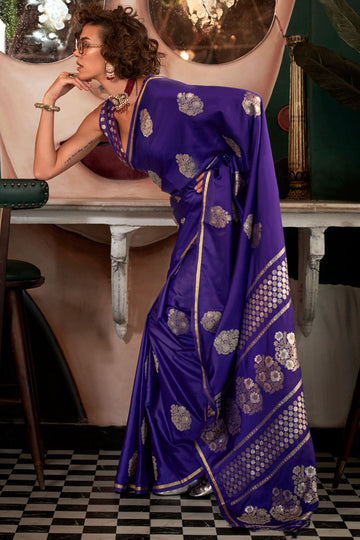 Purple Satin Handloom Weaving Silk Saree for Party