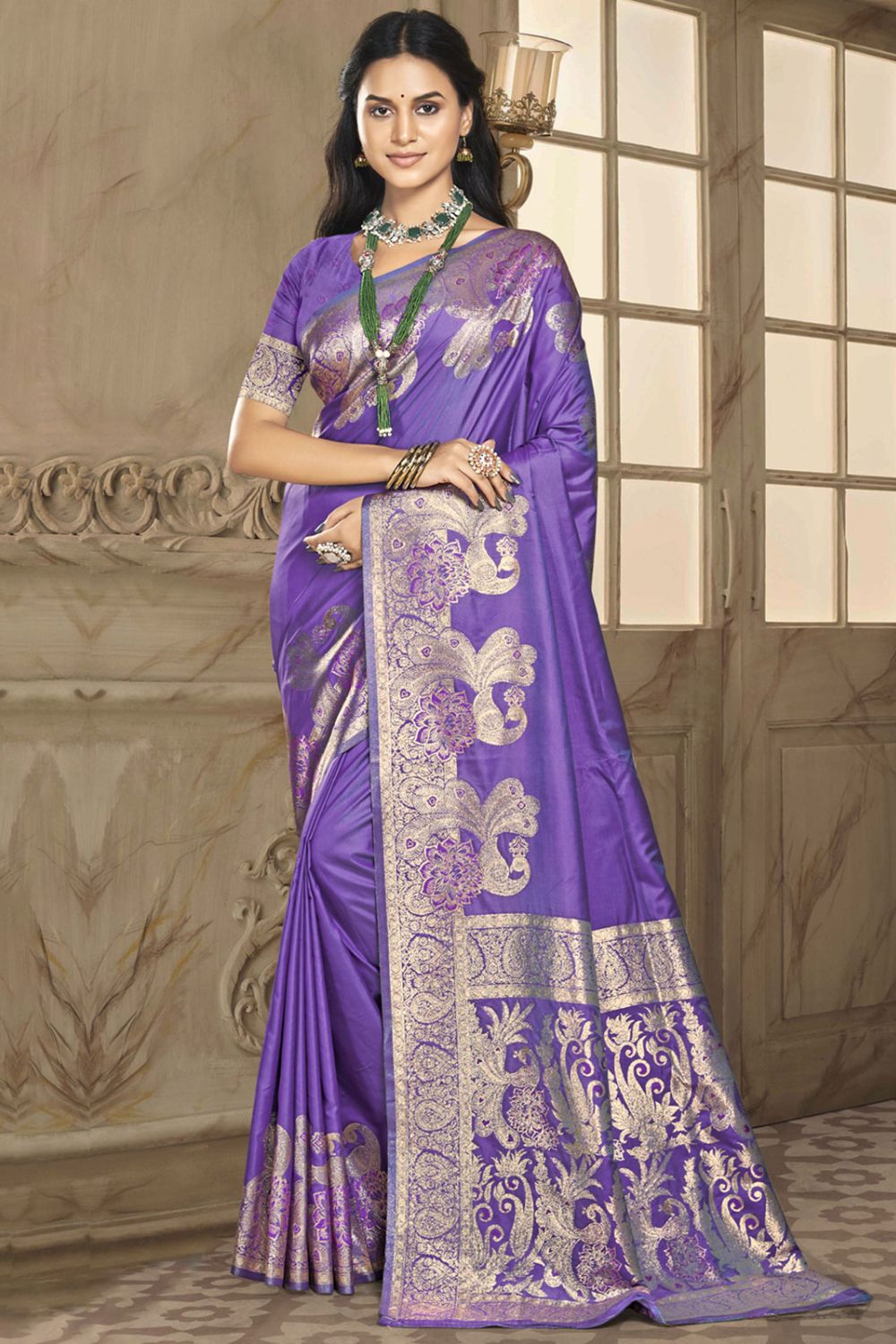 Purple Silk Woven Saree