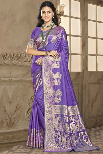 Purple Weaving Work Silk Saree