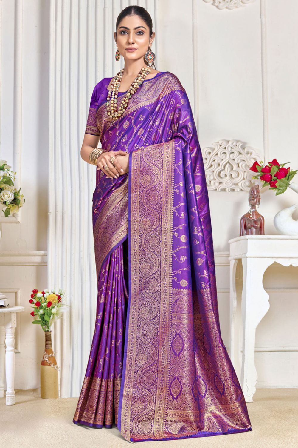 Purple Silk Woven Work Saree