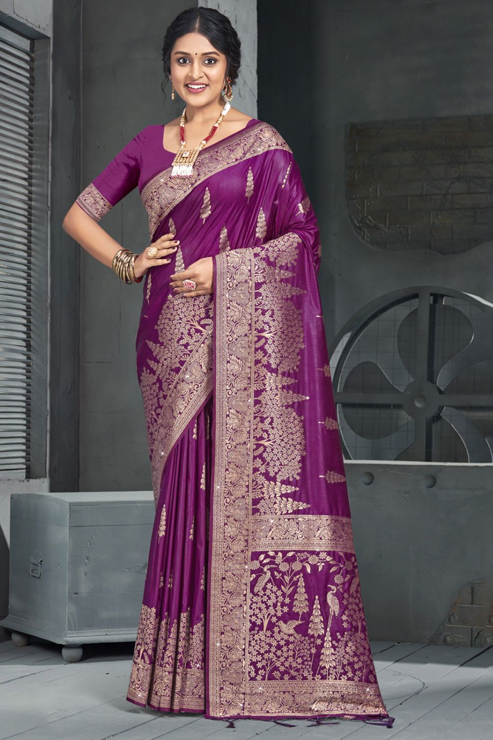 Purple Silk Woven Work Saree