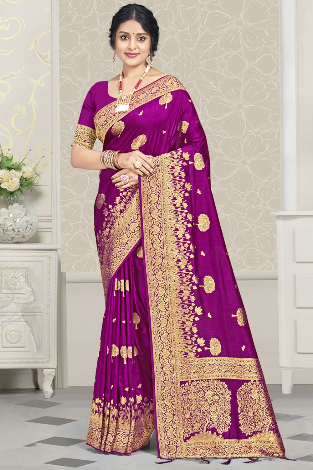 Purple Silk Woven Work Saree