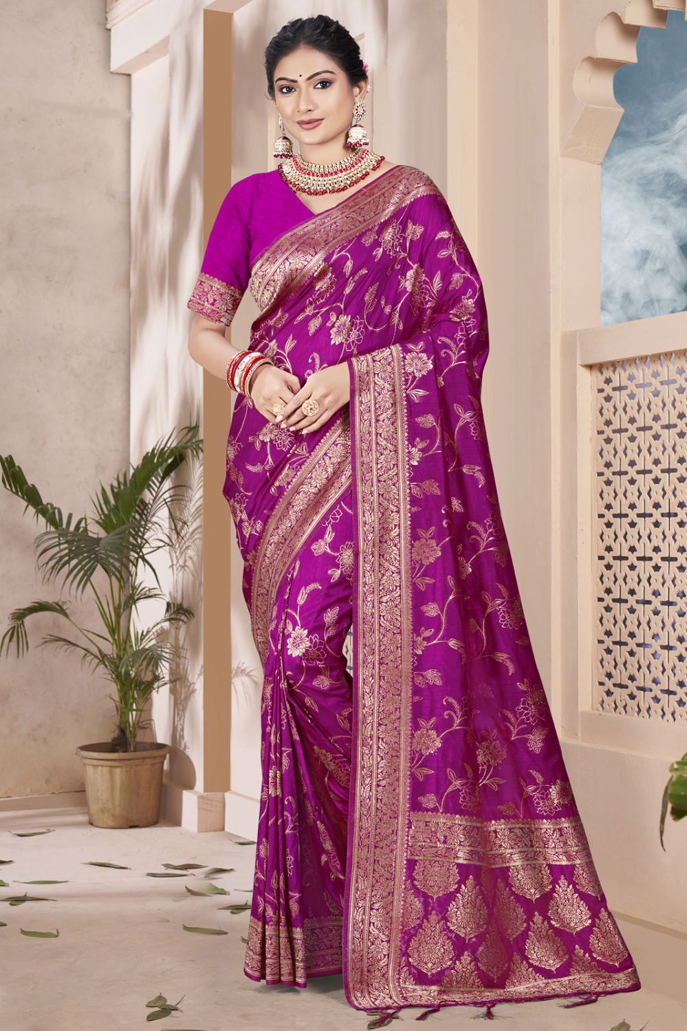 Purple Silk Woven Work Saree