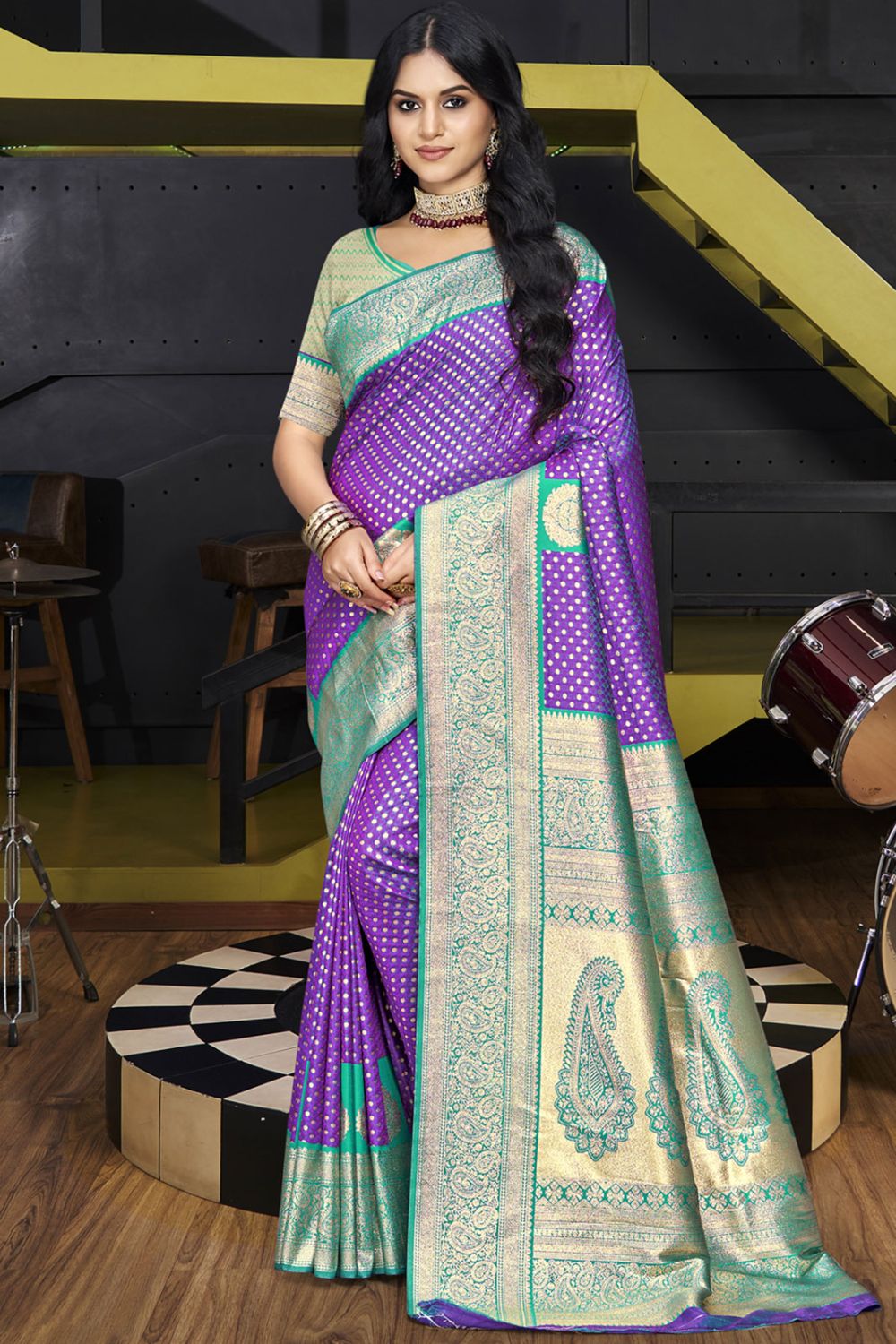 Purple Silk Woven Work Saree