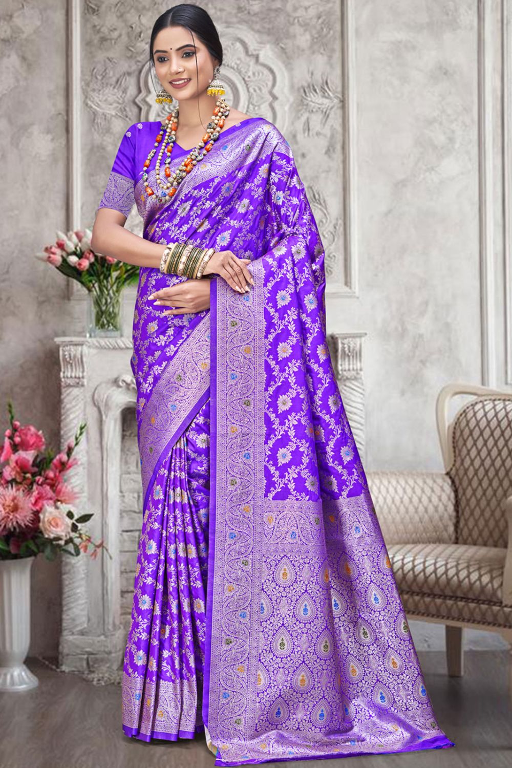 Purple Silk Woven Work Saree