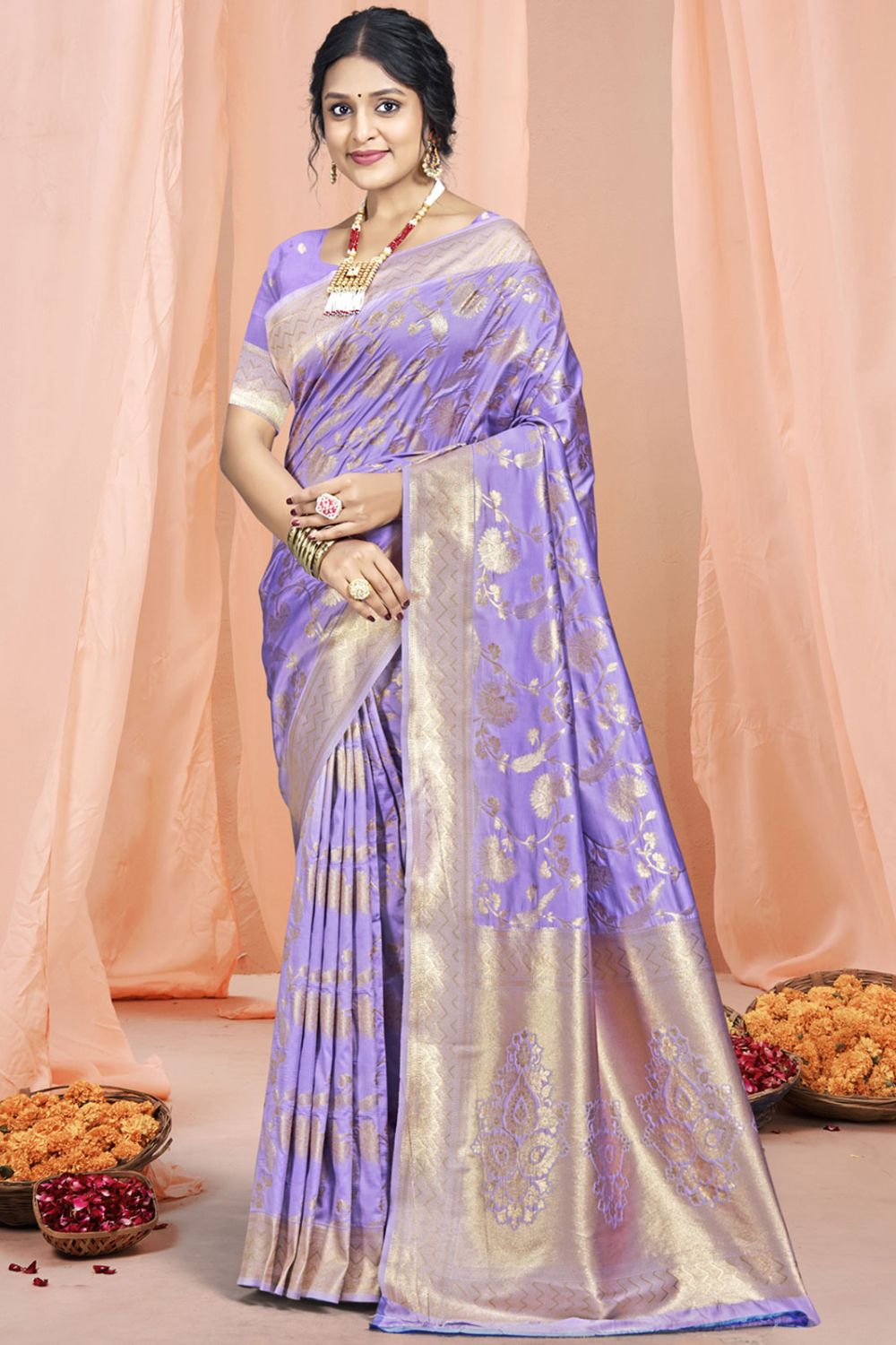 Purple Silk Woven Work Saree