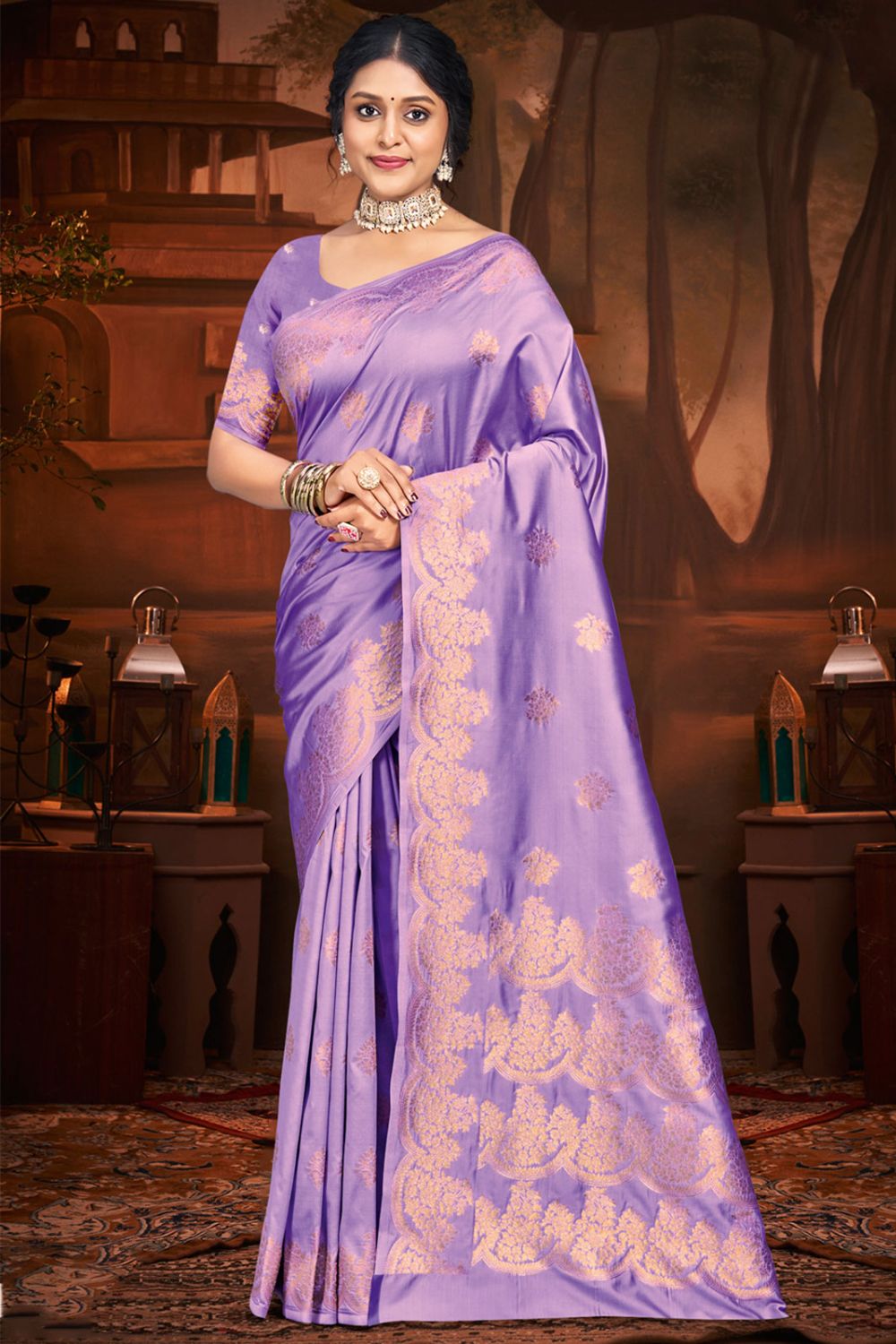 Purple Silk Woven Work Saree