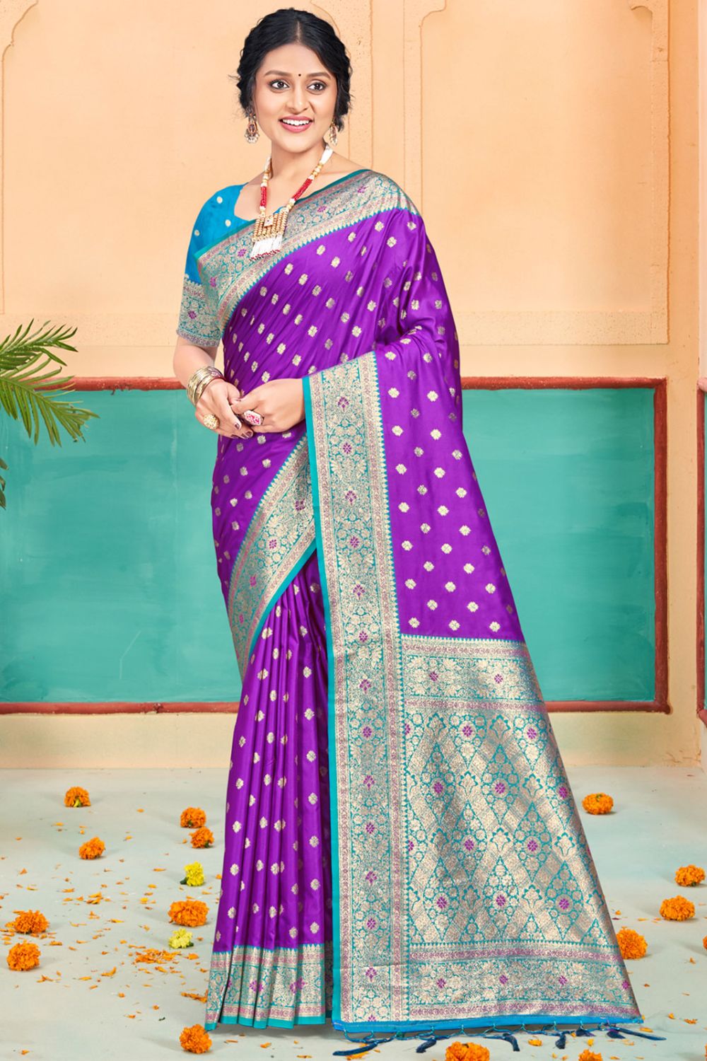 Purple Silk Woven Work Saree